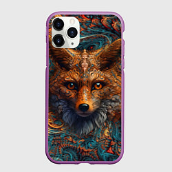Чехол iPhone 11 Pro матовый Морда лисы на фрактальных узорах, цвет: 3D-фиолетовый