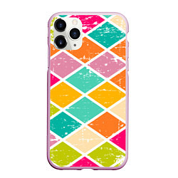 Чехол iPhone 11 Pro матовый Весёлые ромбики, цвет: 3D-розовый