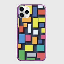 Чехол iPhone 11 Pro матовый Тетрис цветные кубики, цвет: 3D-фиолетовый