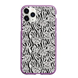Чехол iPhone 11 Pro матовый Декоративные цветы на фоне зебры, цвет: 3D-фиолетовый
