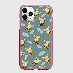 Чехол iPhone 11 Pro матовый Кот в облоках, цвет: 3D-малиновый