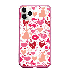Чехол iPhone 11 Pro матовый Клубничная любовь, цвет: 3D-малиновый