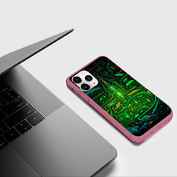 Чехол iPhone 11 Pro матовый Психоделика в зеленом - нейронная сеть, цвет: 3D-малиновый — фото 2