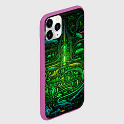 Чехол iPhone 11 Pro матовый Психоделика в зеленом - нейронная сеть, цвет: 3D-фиолетовый — фото 2