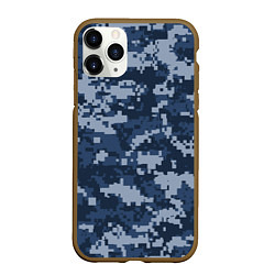 Чехол iPhone 11 Pro матовый Сине - черный камуфляж, цвет: 3D-коричневый