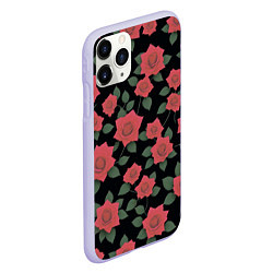 Чехол iPhone 11 Pro матовый Алые розы на черном, цвет: 3D-светло-сиреневый — фото 2