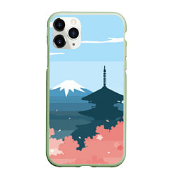 Чехол iPhone 11 Pro матовый Вид на Фудзияму - Япония, цвет: 3D-салатовый