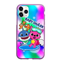 Чехол iPhone 11 Pro матовый Baby Shark in bubbles, цвет: 3D-фиолетовый