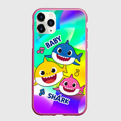 Чехол iPhone 11 Pro матовый Baby Shark Brooklyn and friends, цвет: 3D-малиновый