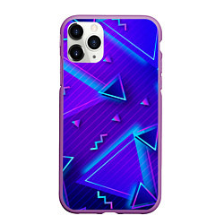 Чехол iPhone 11 Pro матовый Неоновые треугольники геометрические, цвет: 3D-фиолетовый