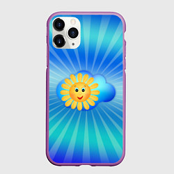 Чехол iPhone 11 Pro матовый Веселое солнышко, цвет: 3D-фиолетовый