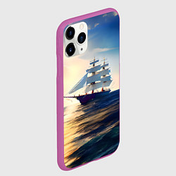 Чехол iPhone 11 Pro матовый Парусный корабль бриг, цвет: 3D-фиолетовый — фото 2