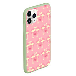 Чехол iPhone 11 Pro матовый Любовный паттерн с фламинго, цвет: 3D-салатовый — фото 2