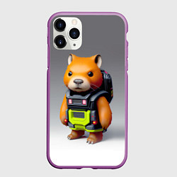 Чехол iPhone 11 Pro матовый Кроха-капибара - киберпанк - нейросеть, цвет: 3D-фиолетовый