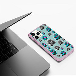 Чехол iPhone 11 Pro матовый Обезьяна меломан, цвет: 3D-розовый — фото 2