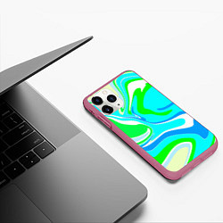 Чехол iPhone 11 Pro матовый Абстракция сине-зеленая, цвет: 3D-малиновый — фото 2