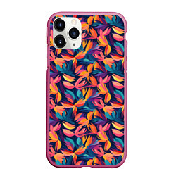 Чехол iPhone 11 Pro матовый Россыпь разноцветных лепестков, цвет: 3D-малиновый