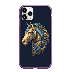 Чехол iPhone 11 Pro матовый Механический конь, цвет: 3D-фиолетовый