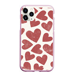 Чехол iPhone 11 Pro матовый Hearts, цвет: 3D-розовый