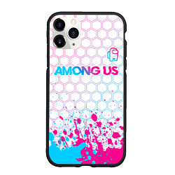 Чехол iPhone 11 Pro матовый Among Us neon gradient style: символ сверху, цвет: 3D-черный