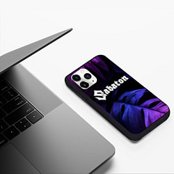 Чехол iPhone 11 Pro матовый Sabaton neon monstera, цвет: 3D-черный — фото 2