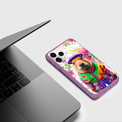 Чехол iPhone 11 Pro матовый Капибара в модной куртке - нейросеть, цвет: 3D-фиолетовый — фото 2