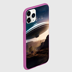 Чехол iPhone 11 Pro матовый НЛО над горами, цвет: 3D-фиолетовый — фото 2