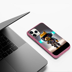 Чехол iPhone 11 Pro матовый Малютка-капибара - нейросеть - киберпанк, цвет: 3D-малиновый — фото 2