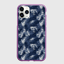 Чехол iPhone 11 Pro матовый Листья пальм в стиле индиго, цвет: 3D-фиолетовый