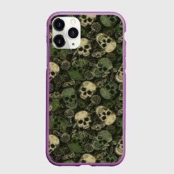 Чехол iPhone 11 Pro матовый Камуфляж с черепами и грибами, цвет: 3D-фиолетовый