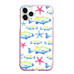 Чехол iPhone 11 Pro матовый Fish family, цвет: 3D-розовый