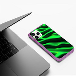 Чехол iPhone 11 Pro матовый Зелено-черный абстрактный фон, цвет: 3D-фиолетовый — фото 2