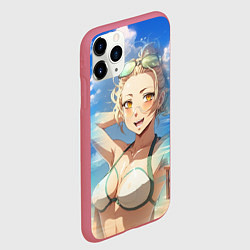 Чехол iPhone 11 Pro матовый Милая блондинка на пляже, цвет: 3D-малиновый — фото 2