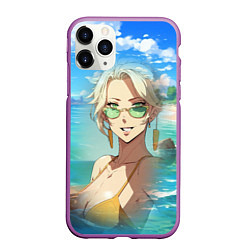 Чехол iPhone 11 Pro матовый Блондинка в солнечных очках, цвет: 3D-фиолетовый