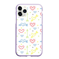 Чехол iPhone 11 Pro матовый Color hearts, цвет: 3D-светло-сиреневый