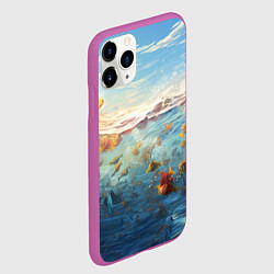 Чехол iPhone 11 Pro матовый Рыбки выплескиваются из воды, цвет: 3D-фиолетовый — фото 2