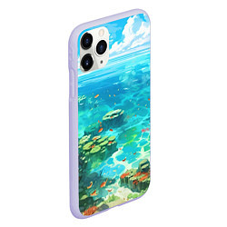 Чехол iPhone 11 Pro матовый Морской фон аниме, цвет: 3D-светло-сиреневый — фото 2