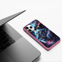 Чехол iPhone 11 Pro матовый Galactic lion, цвет: 3D-малиновый — фото 2