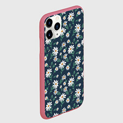 Чехол iPhone 11 Pro матовый Паттерн с ромашками, цвет: 3D-малиновый — фото 2