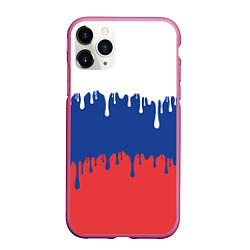 Чехол iPhone 11 Pro матовый Флаг России - потёки, цвет: 3D-малиновый