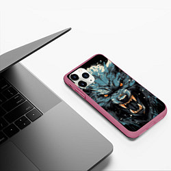 Чехол iPhone 11 Pro матовый Fantasy blue wolf, цвет: 3D-малиновый — фото 2