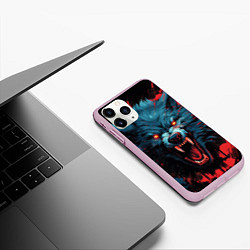 Чехол iPhone 11 Pro матовый Wolf black red, цвет: 3D-розовый — фото 2