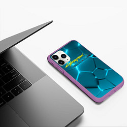 Чехол iPhone 11 Pro матовый Cyberpunk 2077 phantom liberty blue logo, цвет: 3D-фиолетовый — фото 2