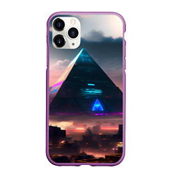 Чехол iPhone 11 Pro матовый Киберпанк пирамида, цвет: 3D-фиолетовый