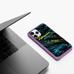 Чехол iPhone 11 Pro матовый Cyberpunk 2077 phantom liberty abstract logo, цвет: 3D-фиолетовый — фото 2