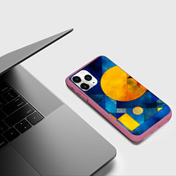Чехол iPhone 11 Pro матовый Жёлтая и синяя геометрия, цвет: 3D-малиновый — фото 2
