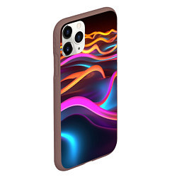 Чехол iPhone 11 Pro матовый Неоновые фиолетовые волны, цвет: 3D-коричневый — фото 2