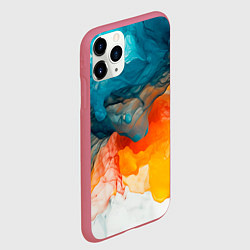 Чехол iPhone 11 Pro матовый Синяя и оранжевая жидкости, цвет: 3D-малиновый — фото 2