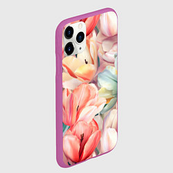 Чехол iPhone 11 Pro матовый Разноцветные пастельные тюльпаны - паттерн, цвет: 3D-фиолетовый — фото 2