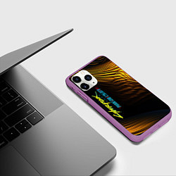 Чехол iPhone 11 Pro матовый Black yellow cyberpunk phantom liberty, цвет: 3D-фиолетовый — фото 2